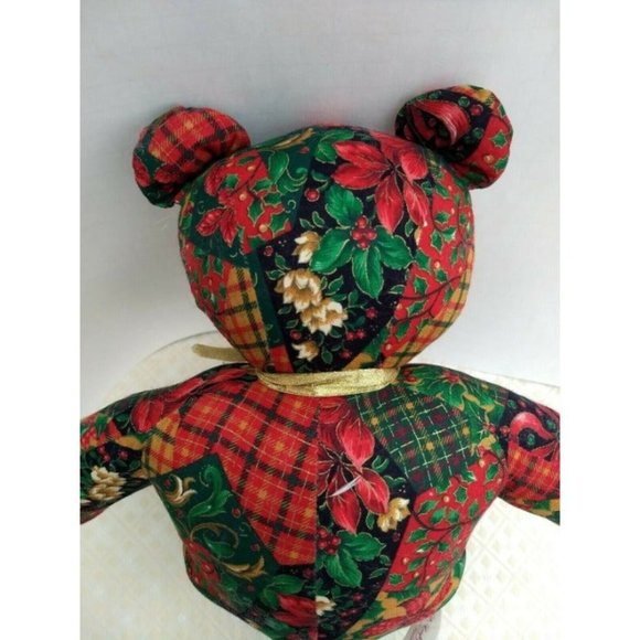 Crafty Lady Bear Sitting Stuffed Animal Plush Vintage X-mas Floral Pattern- Rare - Picture 4 of 8